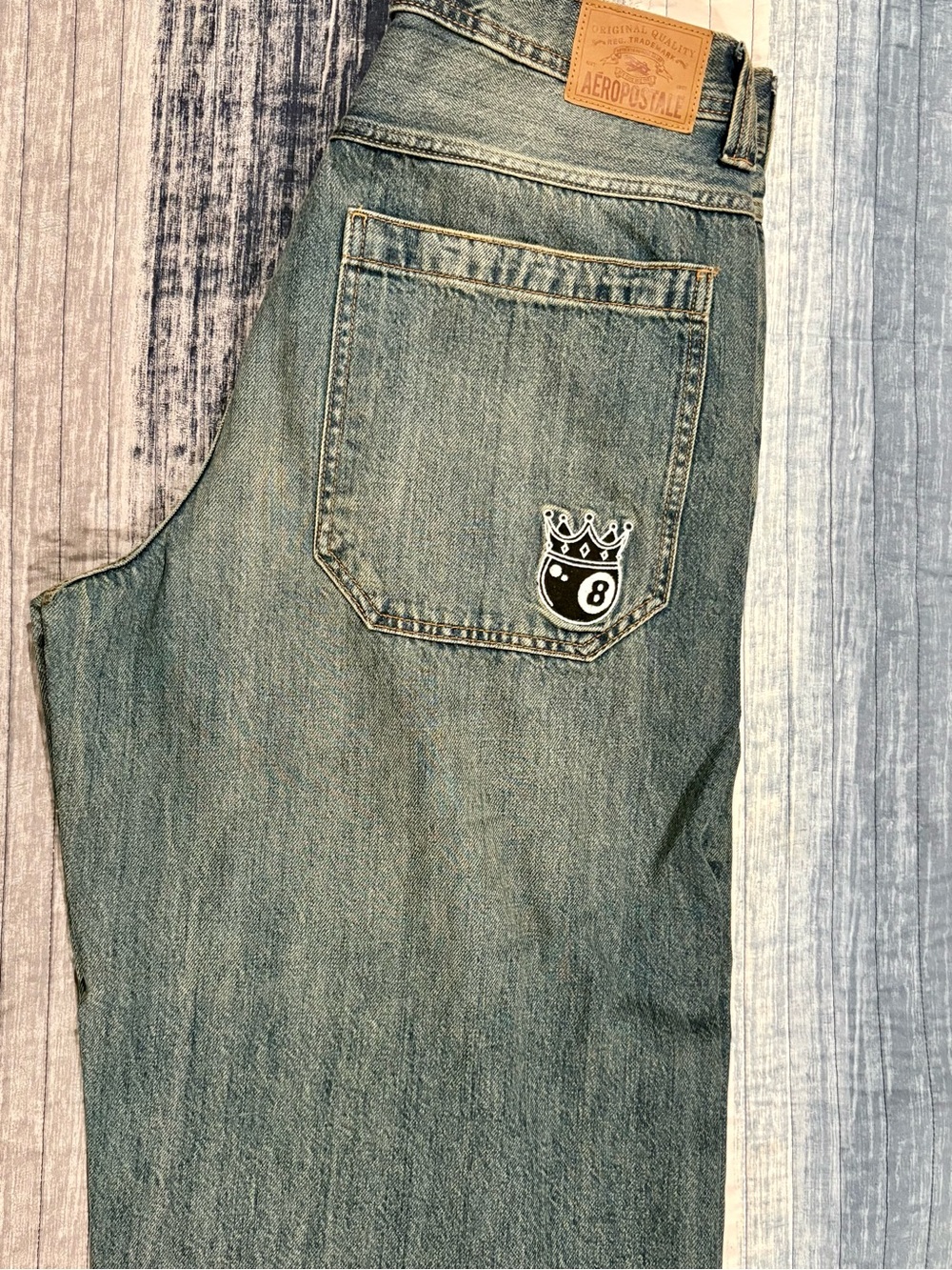 Aeropostale Men's Faded Blue Straight Jeans with Pocket Patch
